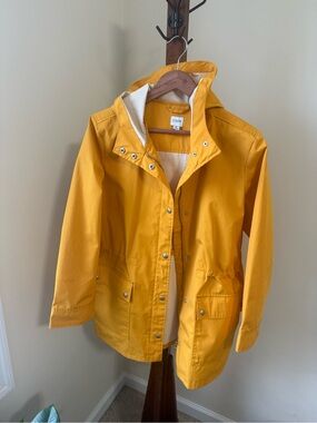 J. Crew Bright Yellow Hooded Rain Jacket